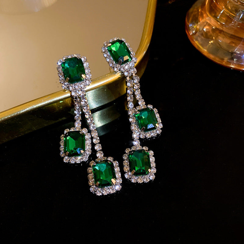 高級感超閃祖母綠鑲鑽雙層項鍊時尚設計感鎖骨鏈網紅輕奢氣質項飾