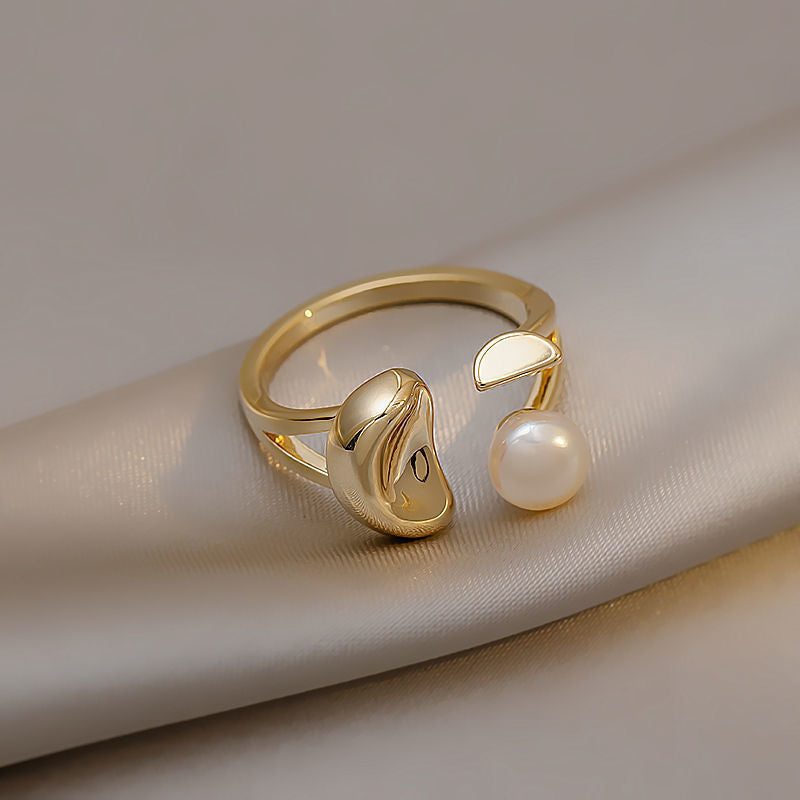 法式復古珍珠元寶開口戒指小衆可調節食指戒時尚氣質冷淡風手飾女