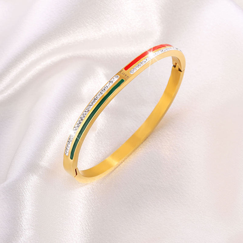 鈦鋼手鐲 滴油雙面鑲鑽刻love手鐲女生高級感 個性小衆不掉色手環