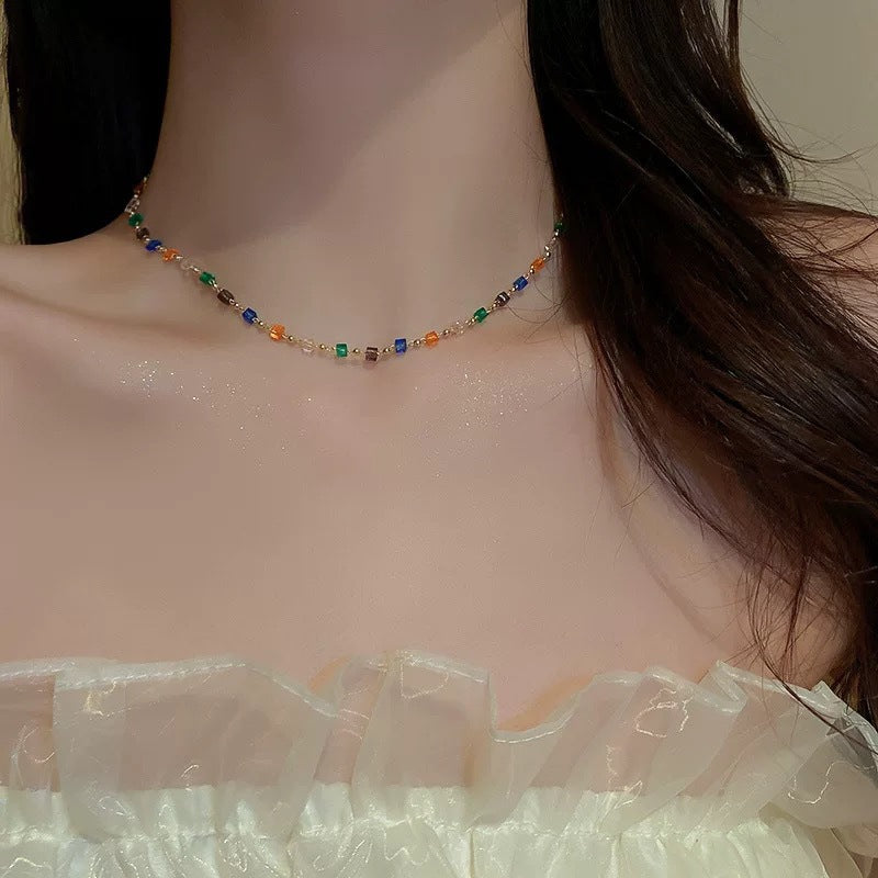 小清新珍珠水晶愛心項鍊韓國甜美可愛花朵鎖骨鏈時尚設計感項飾女