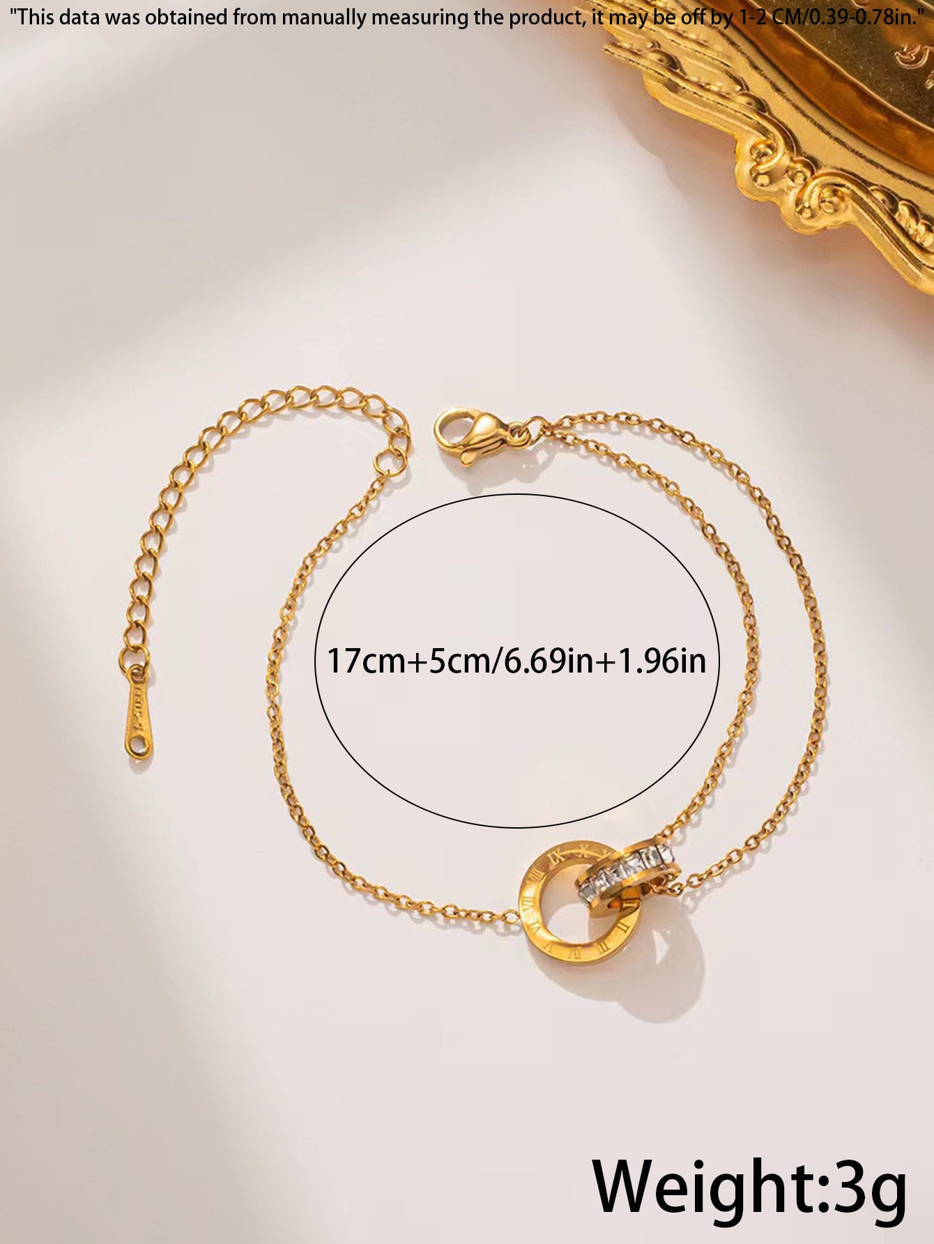 雙環拼接羅馬字體鈦鋼手鍊女百搭不掉色金色手飾小衆設計輕奢配飾