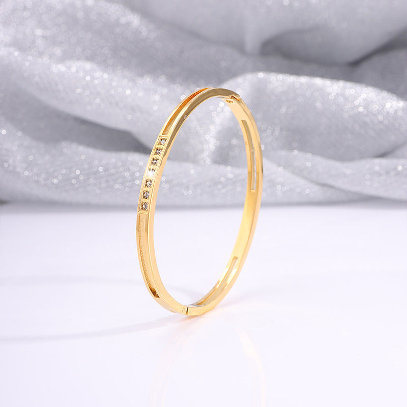 鈦鋼手鐲歐美跨境七顆鑽鏤空手鐲女生高級感輕奢不掉色個性手環