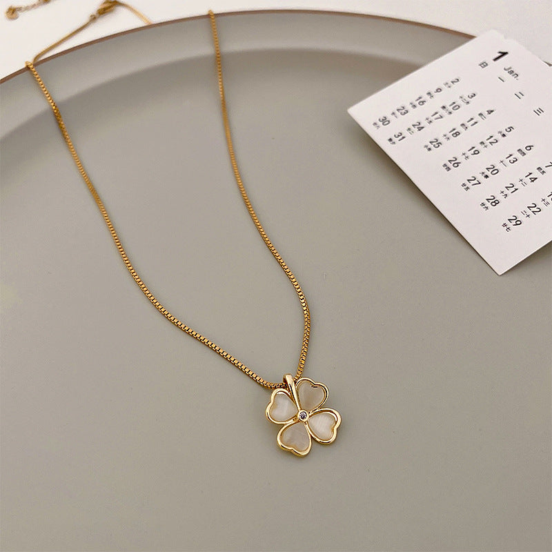 真金電鍍花朵愛心項鍊小清新時尚氣質鎖骨鏈項墜甜美新款ins項飾
