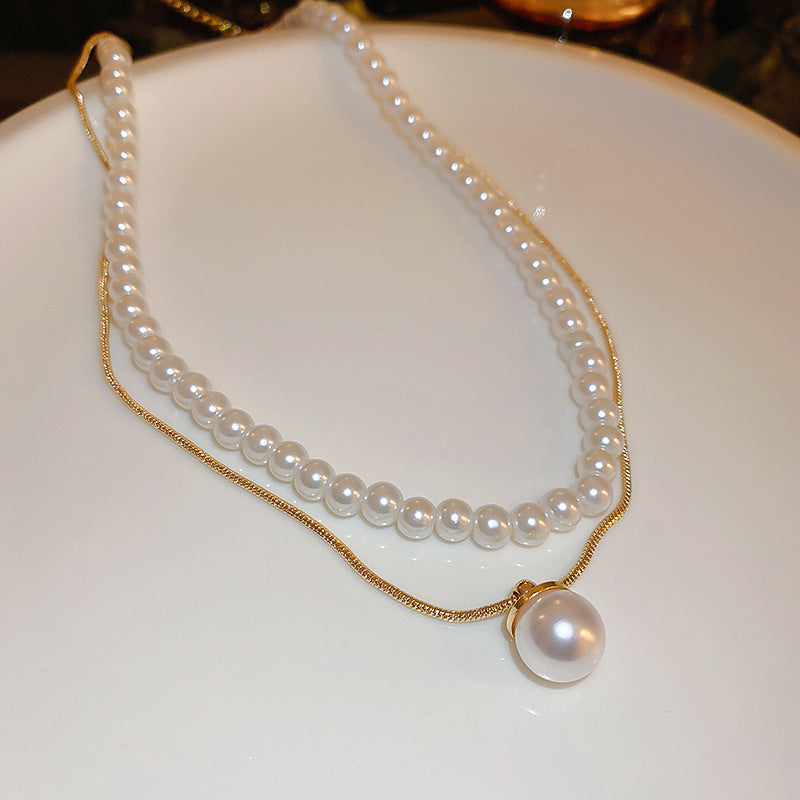 法式甜美愛心蝴蝶結珍珠項鍊少女小清新鎖骨鏈小衆百搭超仙項飾女