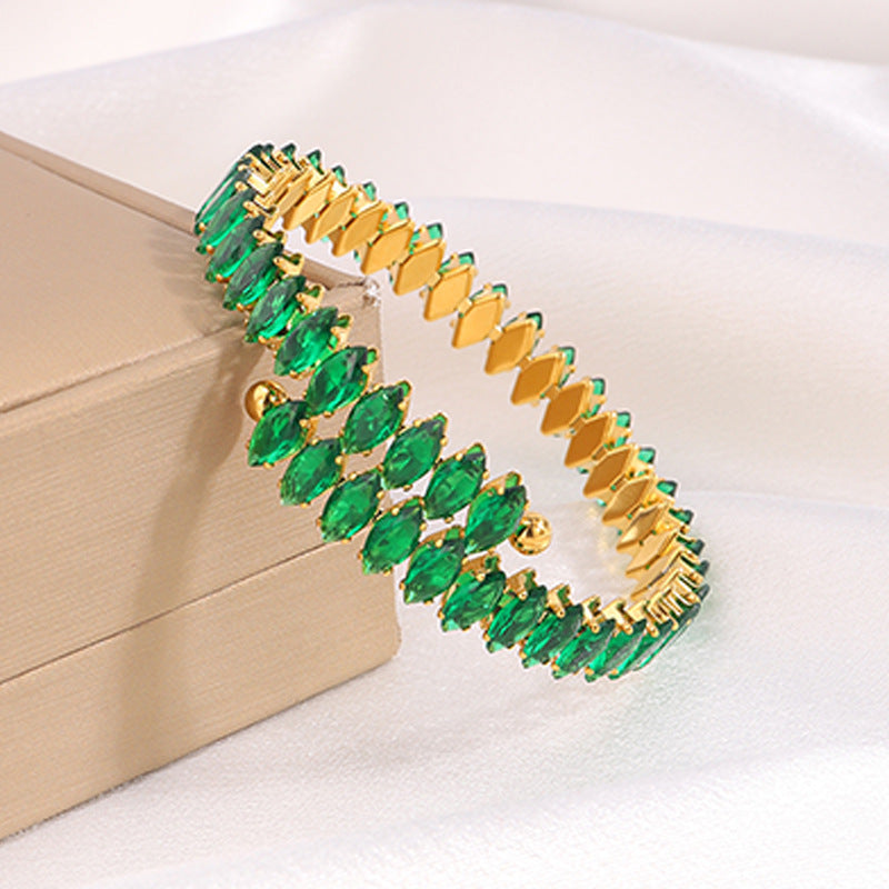 鈦鋼手鐲滿鋯彩色手鐲女生高級感個性ing風氣質18k手鐲卡家手鐲