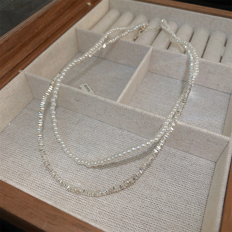 韓國鑲鑽珍珠愛心字母雙層項鍊時尚氣質疊戴鎖骨鏈輕奢高級感項飾