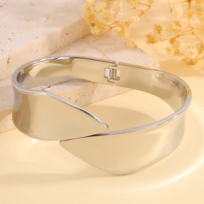 跨境新款時尚不規則開口手鐲女歐美手環鏡面拋光不掉色手鐲飾品