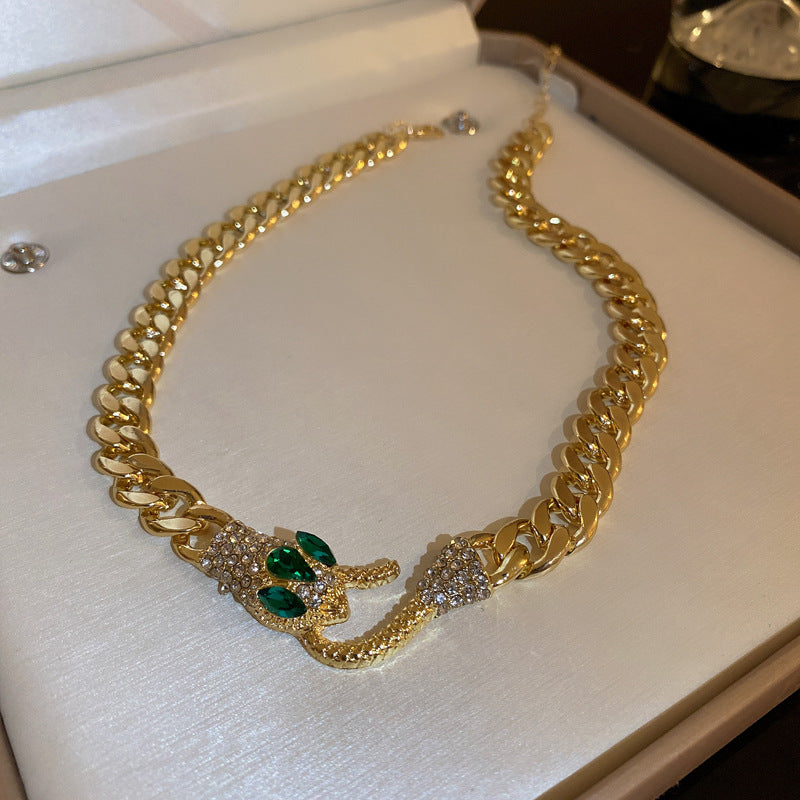 歐美ins鑲鑽蛇形項鍊誇張金屬感嘻哈鎖骨鏈時尚設計感個性項飾女