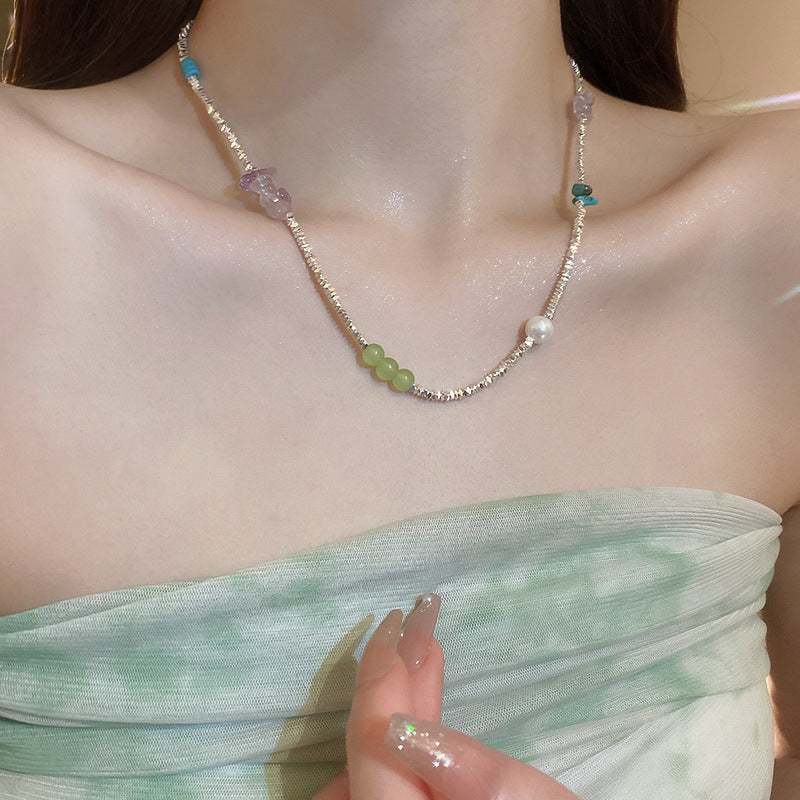 多巴胺彩色串珠蝴蝶星星蝴蝶結愛心流蘇項鍊甜美鎖骨鏈少女心項飾