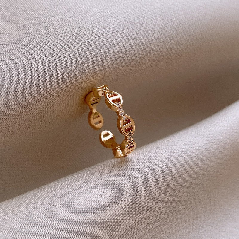 冷淡風鋯石方塊花朵開口戒指時尚個性食指戒指環高級感百搭手飾女