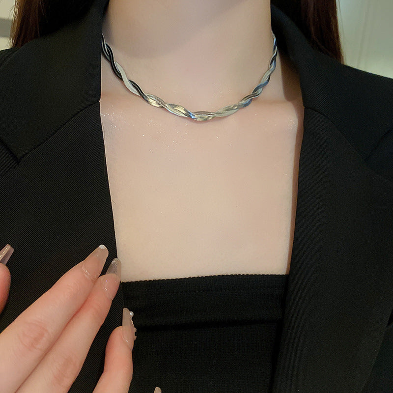 時尚冷淡風鑲鑽愛心圓珠多層蛇骨項鍊氣質鎖骨鏈網紅個性輕奢項飾