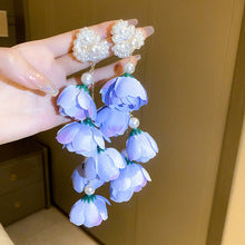 銀針小清新藍色米珠水晶花朵耳環甜美少女耳釘輕奢高級感耳飾