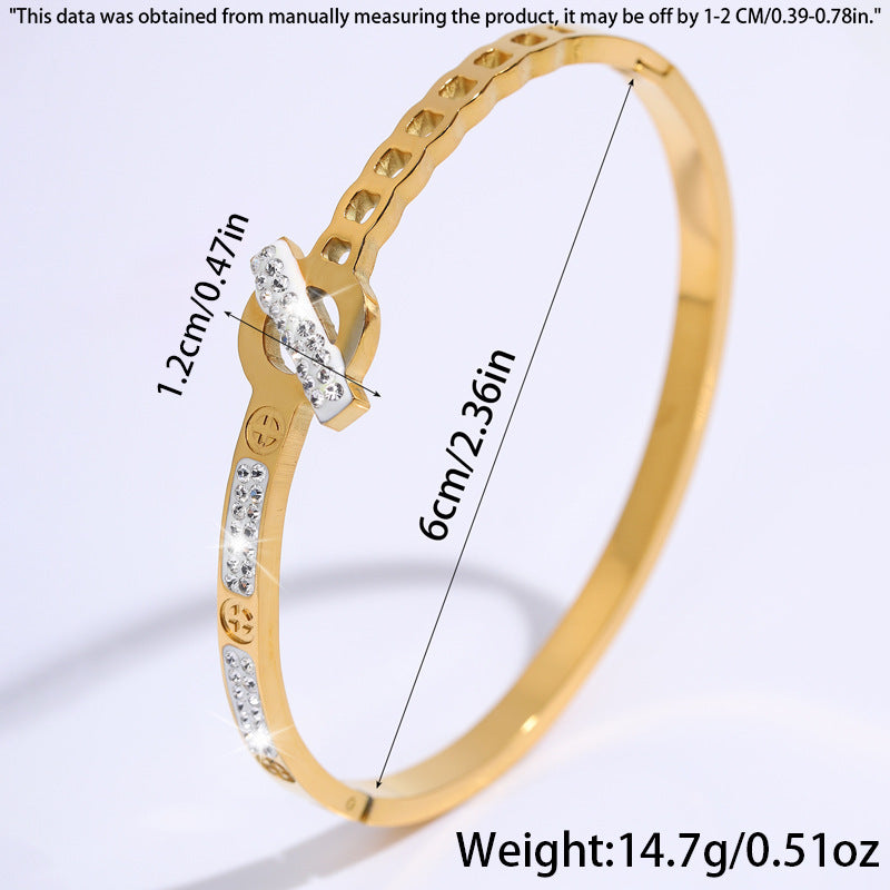 時尚歐美新款鑲鑽鏤空不鏽鋼手鐲跨境女高級輕奢個性氣質開口手環