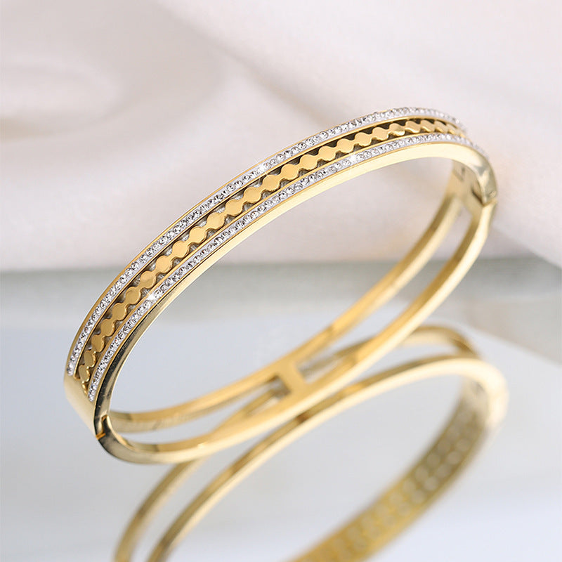 新款歐美時尚滿天星不掉色鈦鋼手鐲女高級感情侶簡約百搭手鐲飾品