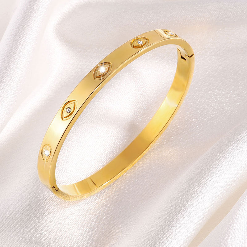 跨境輕奢鈦鋼手鐲個性眼睛鑲鑽不掉色手鐲女高級感時尚不鏽鋼手鐲