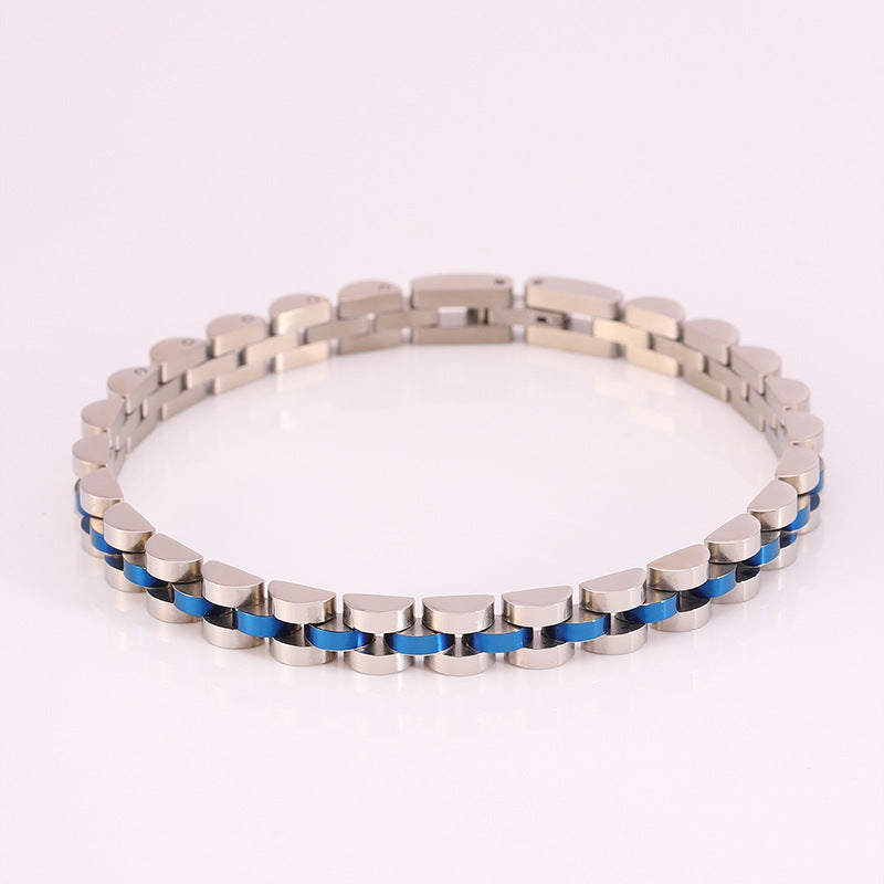 跨境新品不鏽鋼三珠手鍊男士手錶帶時尚百搭鈦鋼手錶鏈飾品