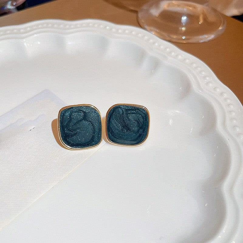 銀針霧霾藍色漸變滴油花朵蝴蝶愛心耳環氣質耳釘秋冬高級感耳飾