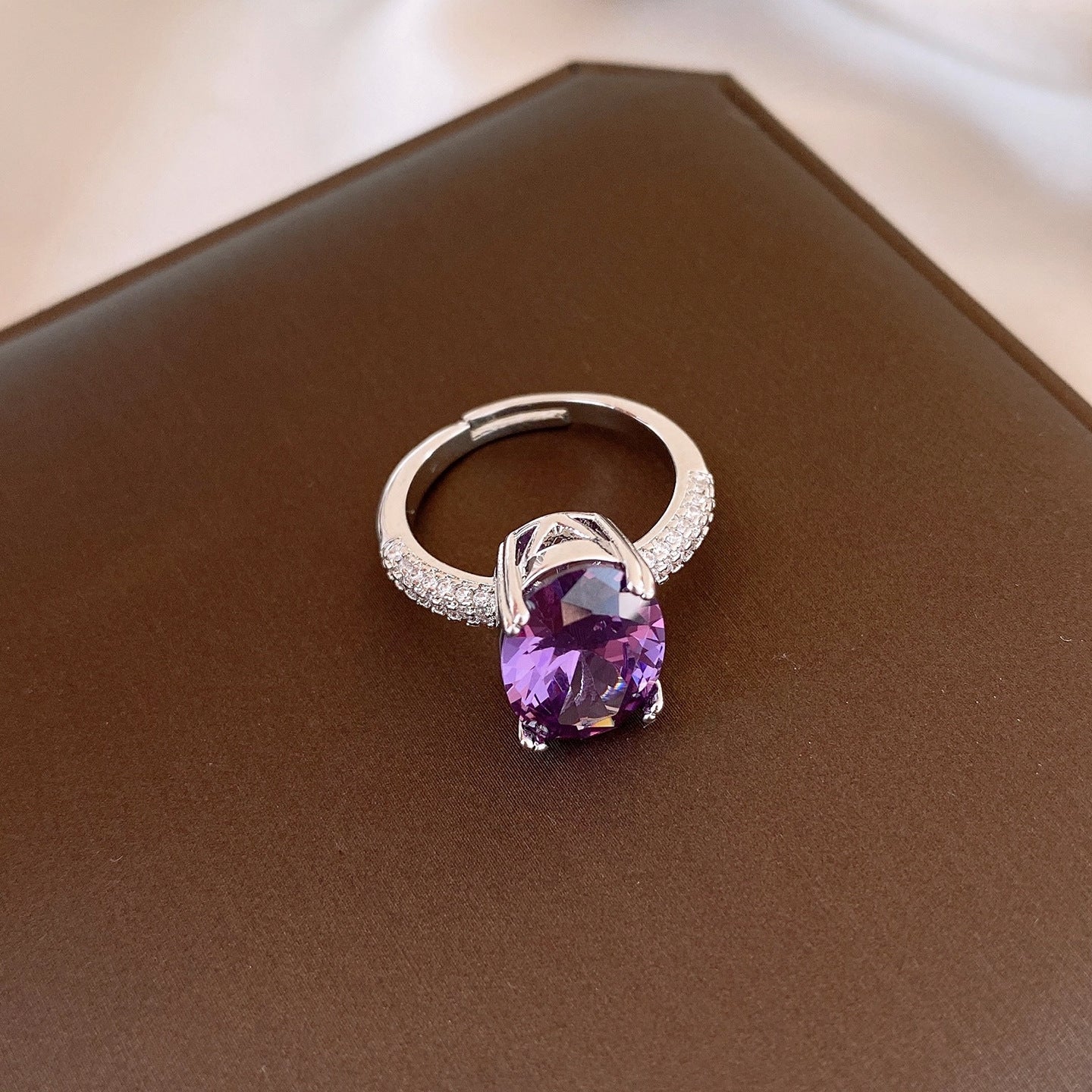 歐美誇張橢圓形鋯石開口戒指輕奢高級感食指戒時尚設計感小衆手飾