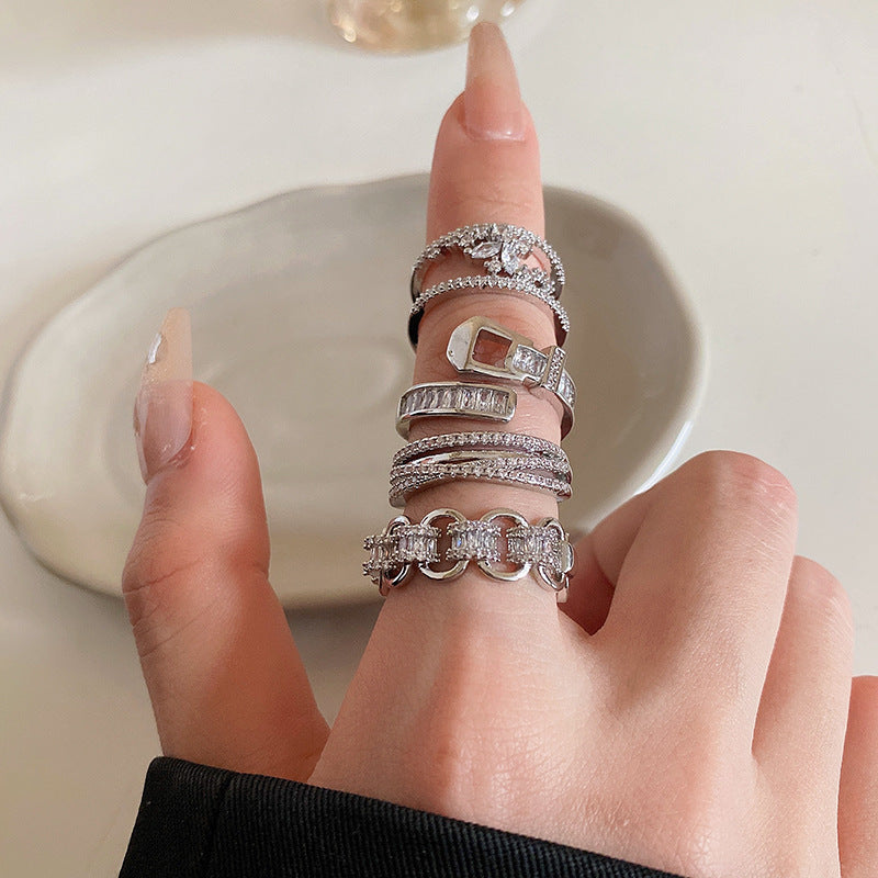 時尚高級感鋯石愛心蝴蝶結開口戒指小衆個性設計食指戒輕奢手飾女