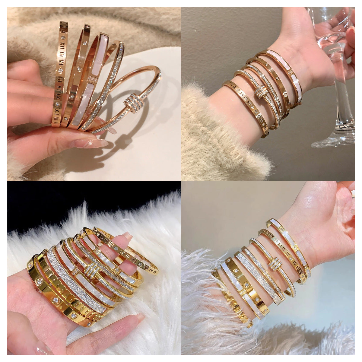 鈦鋼手鐲不掉色滿天星銀手鐲女生百搭高級感時尚滿鑽不鏽鋼手鐲
