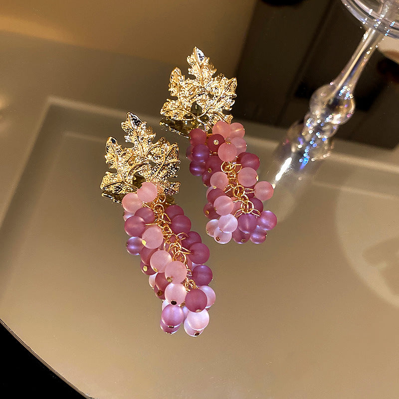 銀針復古紫色花朵鑲鑽人像流蘇耳環超仙溫柔耳釘輕奢高級感耳飾女