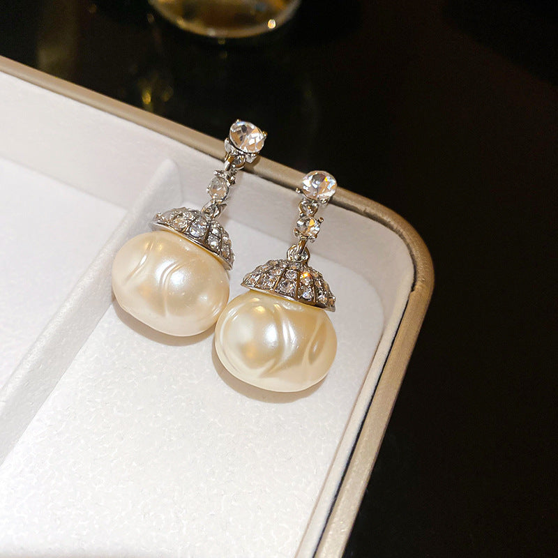 銀針法式復古字母豬鼻子土星珍珠耳環一款兩戴耳釘輕奢高級感耳飾