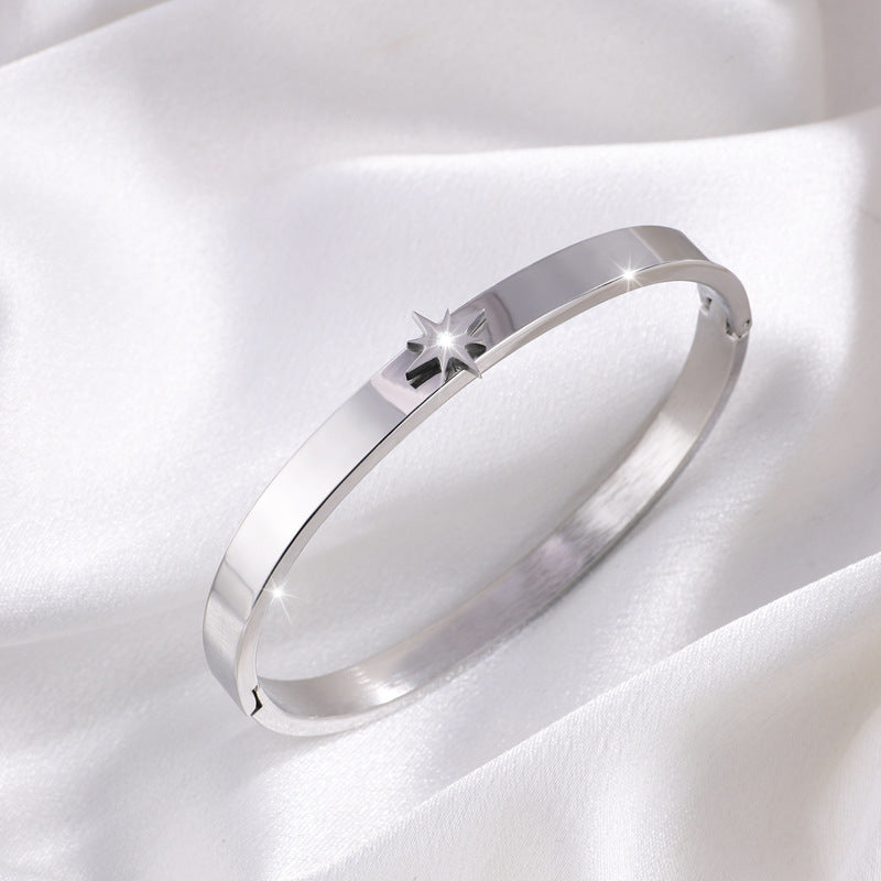 鈦鋼手鐲單鑽八芒星不掉色手鐲輕奢時尚潮流百搭手環不鏽鋼手鐲