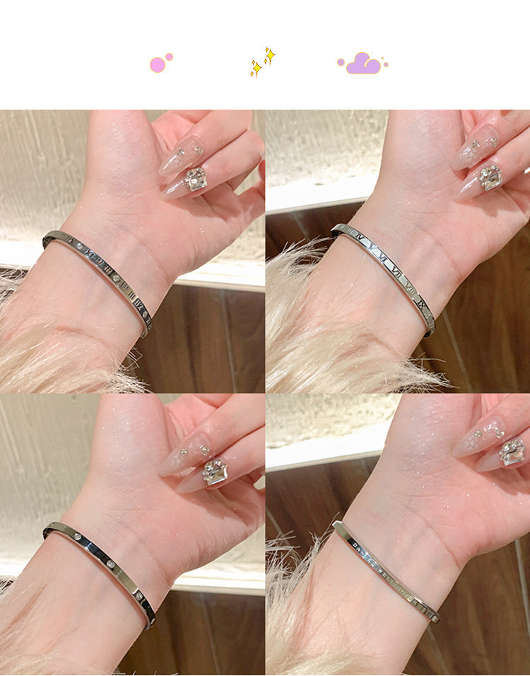 鈦鋼手鐲女生高級感滿鑽不鏽鋼手環小衆百搭輕奢不掉色情侶手飾品