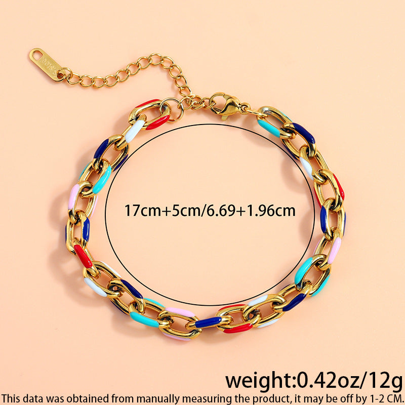 歐美跨境不鏽鋼手鍊情侶時尚百搭輕奢不掉色多彩鏈條手飾品