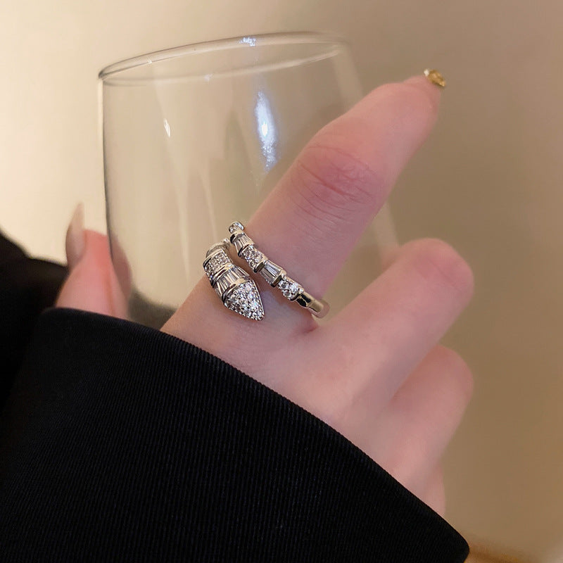 歐美個性時尚誇張鋯石蛇形開口戒指簡約金屬風食指戒氣質輕奢手飾