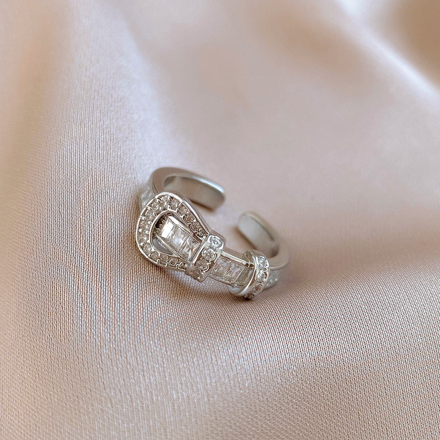 18k真金電鍍鋯石馬蹄開口戒指韓系ins冷淡風食指戒時尚輕奢手飾女