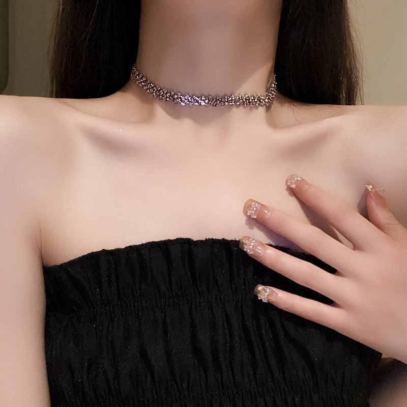 歐美時尚個性菱形鑲鑽滿鑽項鍊時尚輕奢鎖骨鏈簡約氣質高級感項飾