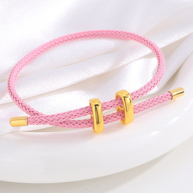 鈦鋼防水防汗手鍊可調節工字扣鋼絲繩手鍊3D硬金配繩手鍊情侶飾品