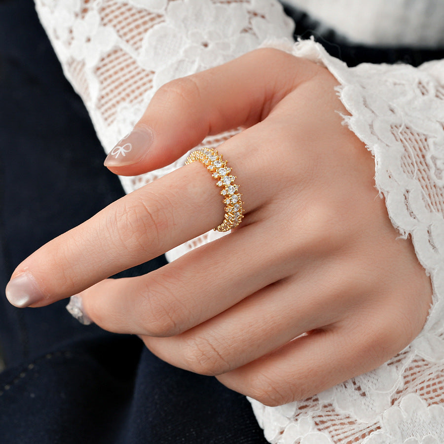 歐美鋯石圓形簡約開口戒指女時尚百搭冷淡風食指戒輕奢高級感手飾