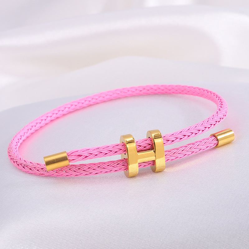 工字扣紅繩手鍊3D硬金配可調節鈦鋼防水防汗情侶幸運繩手繩