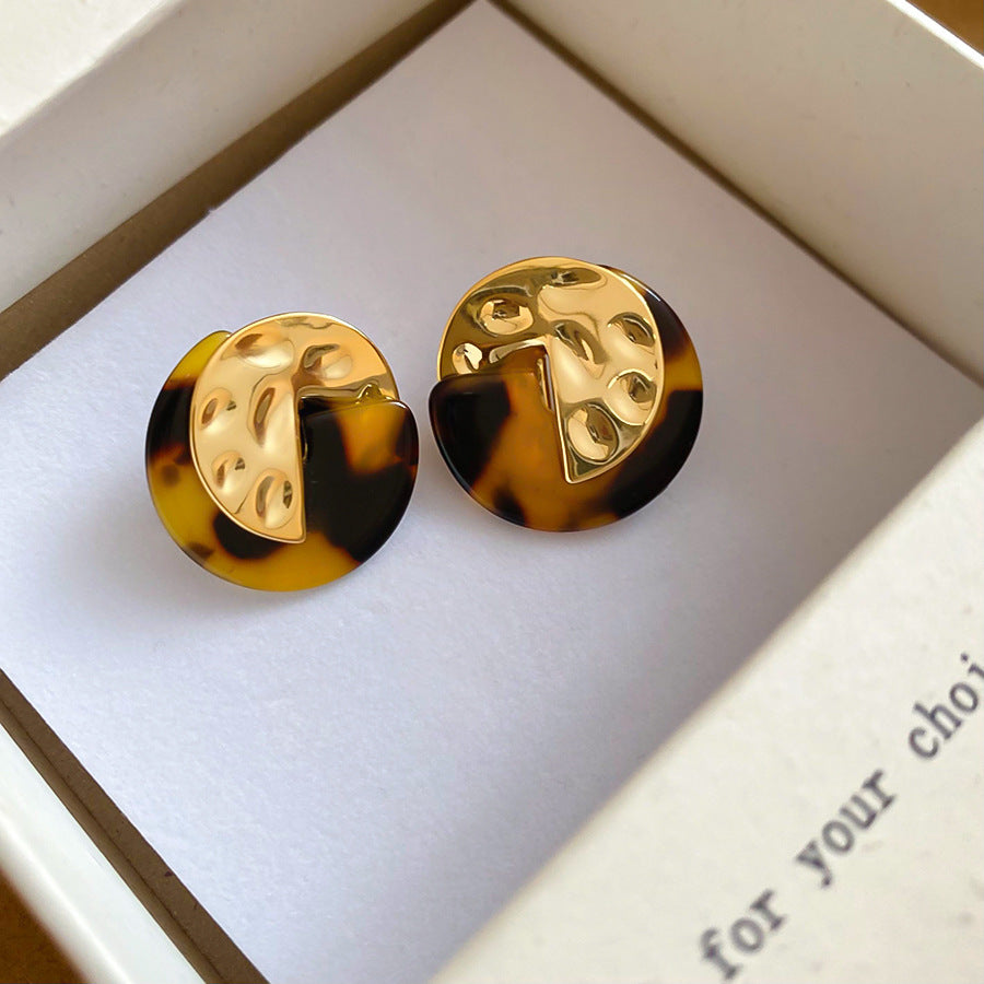 銀針美拉德咖色幾何愛心虎眼石耳環輕奢高級感耳釘復古時尚耳飾女