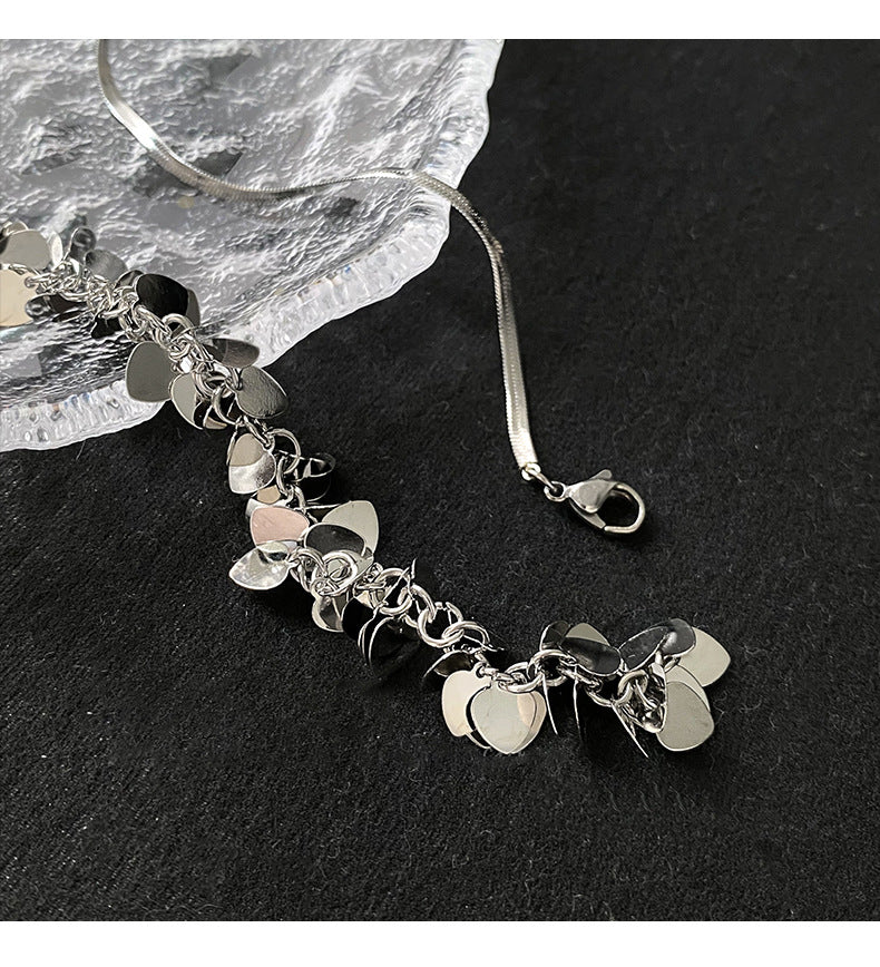 歐美時尚愛心亮片流蘇項鍊小衆創意鎖骨鏈新款氣質冷淡風項飾女