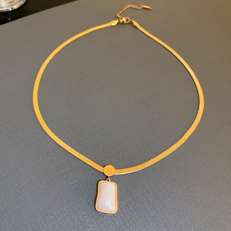 鈦鋼復古金屬風珍珠蝴蝶花朵項鍊歐美時尚氣質鎖骨鏈項墜新款項飾