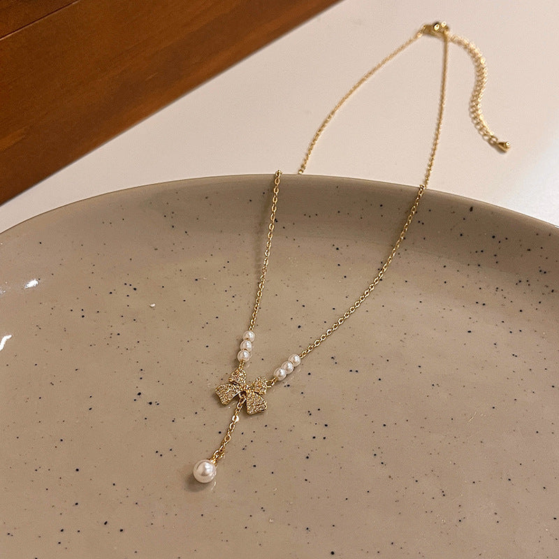 法式復古蝴蝶疊戴珍珠項鍊小衆百搭鎖骨鏈網紅輕奢高級感項飾