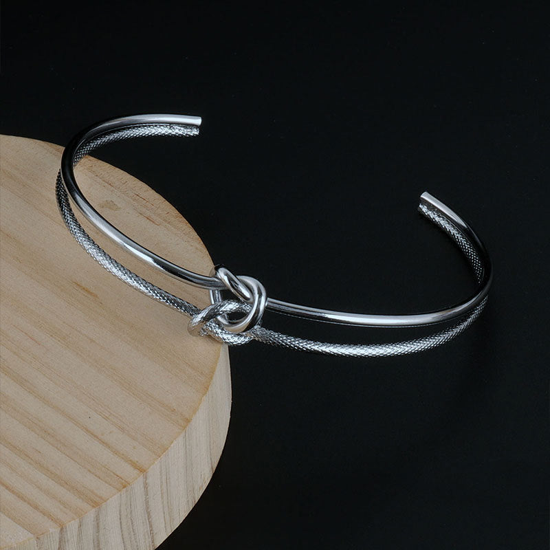 個性復古時尚幾何鈦鋼開口手鐲女麻花結C形手鐲女小衆設計新款