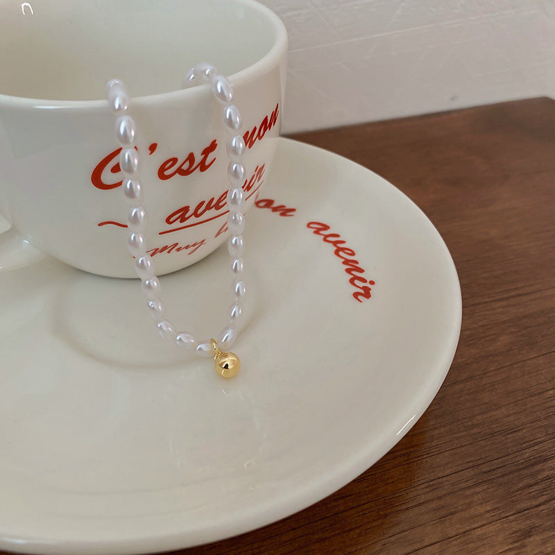 法式復古愛心圓珠珍珠項鍊簡約高級感鎖骨鏈時尚氣質項飾小衆設計