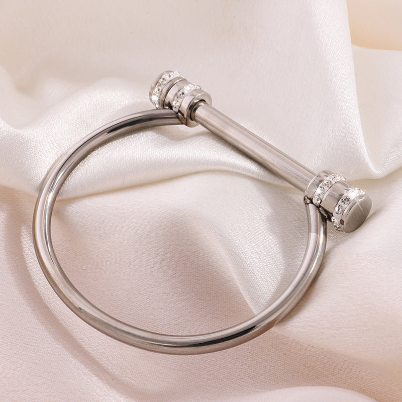 鈦鋼手鐲馬蹄鑲鑽D字母不鏽鋼手鐲女生高級感不掉色個性輕奢手環