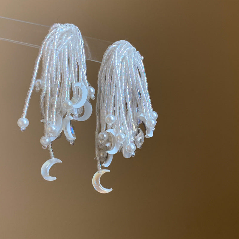 波西米亞超仙花朵流蘇耳環女早春時尚百搭耳釘輕奢高級感耳飾