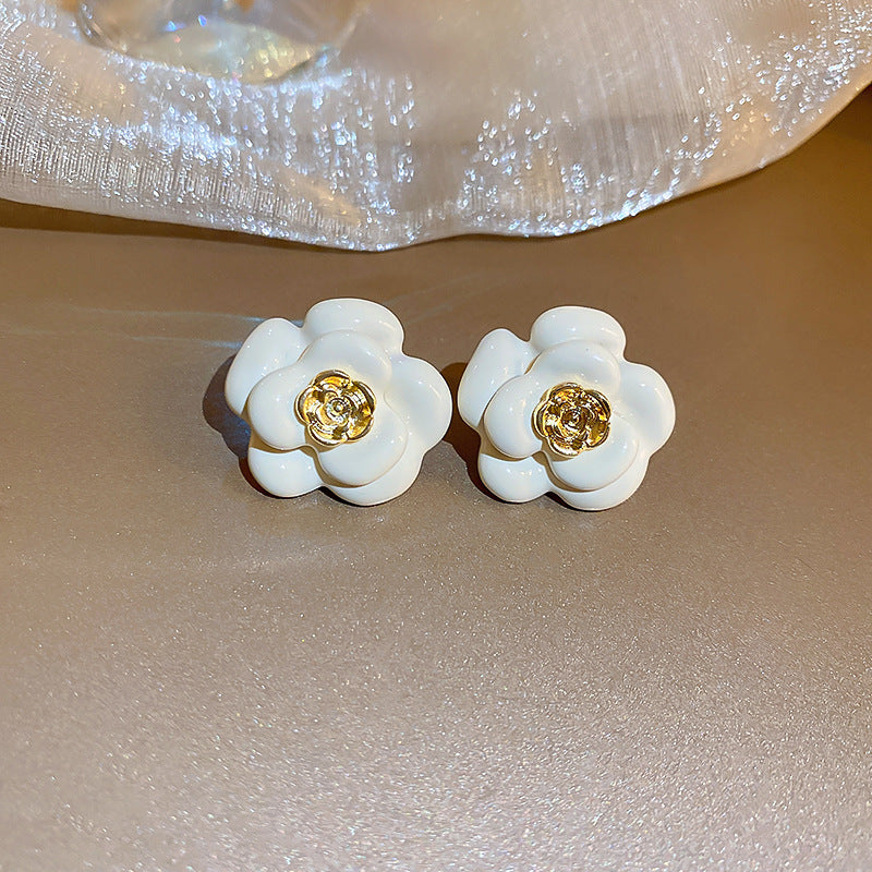 跨境歐美誇張白色花朵珍珠流蘇耳環時尚百搭耳釘耳墜高級感耳飾女