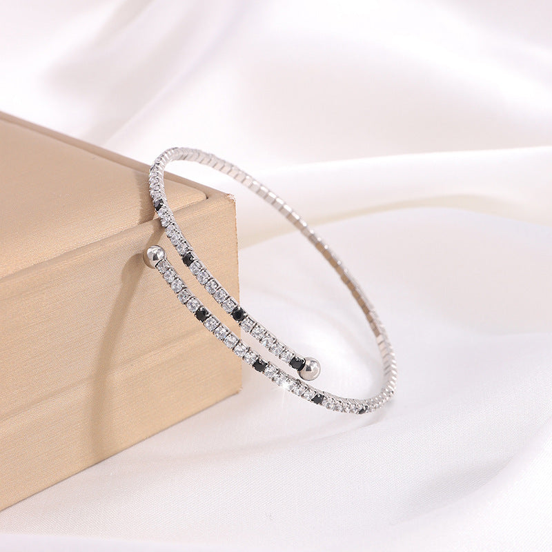 鈦鋼手鐲滿鑽開口鋯石手鐲女生高級感韓版輕奢不掉色鈦鋼手鐲