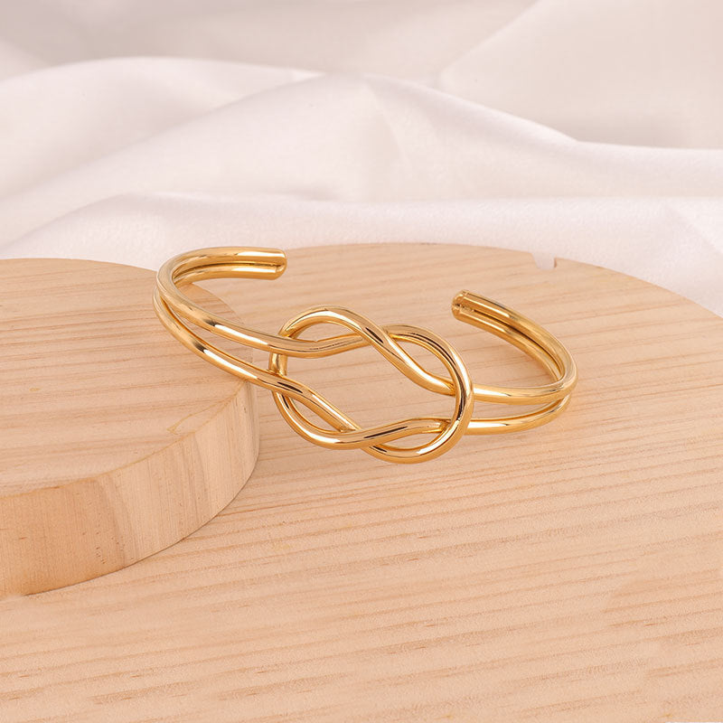 鈦鋼手鐲 不鏽鋼雙結開口手鐲女生高級感 歐美時尚不掉色手環