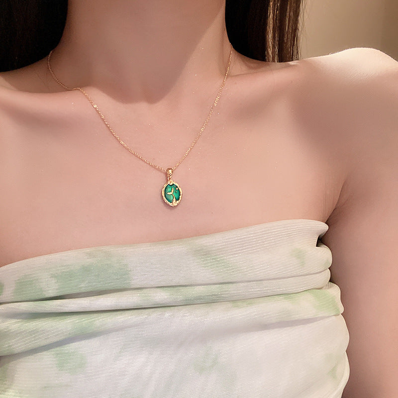 真金電鍍鋯石蝴蝶花朵流蘇項鍊法式小衆時尚鎖骨鏈高級感個性項飾