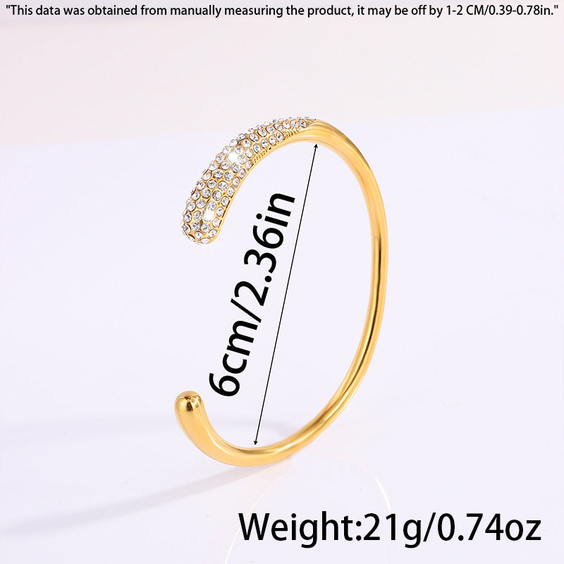 鈦鋼手鐲 開口鑲鑽珍珠鑄造手鐲女生高級感 歐美時尚電鍍18k手鐲