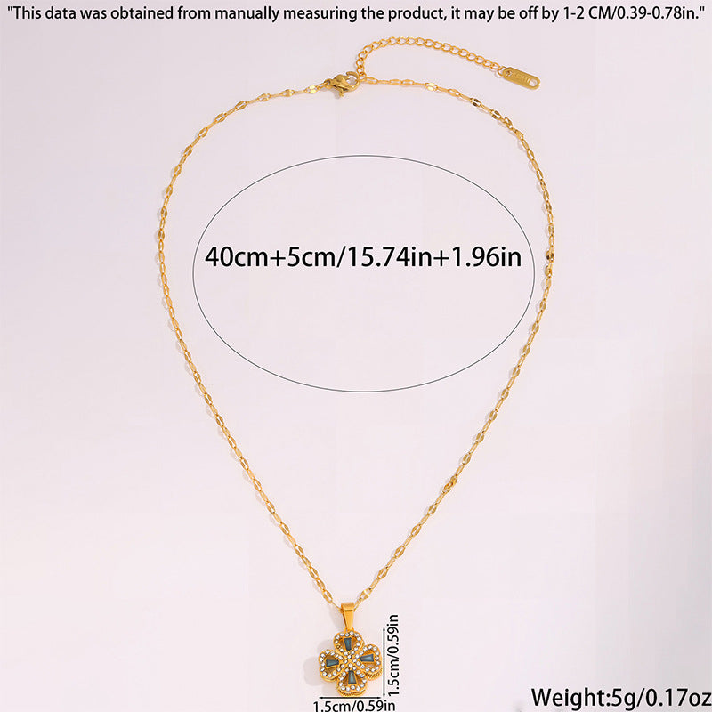 鈦鋼項鍊女鑲鑽四葉可旋轉花朵輕奢高級感時尚百搭氣質鎖骨鏈飾品