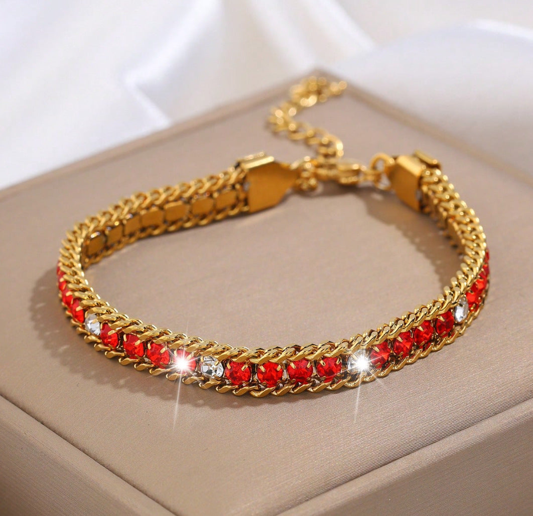 新款歐美時尚三層手鍊不掉色女夏季百搭個性氣質鏈條鈦鋼電鍍手鏈